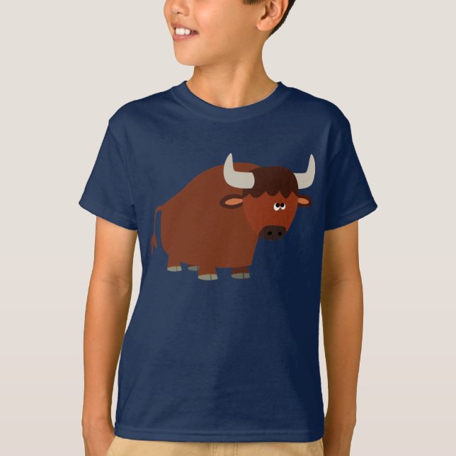 Cute Shy Cartoon Bull Children T-Shirt (Front)