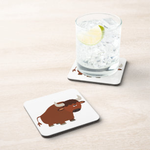 Cute Shy Cartoon Bull Coasters Set