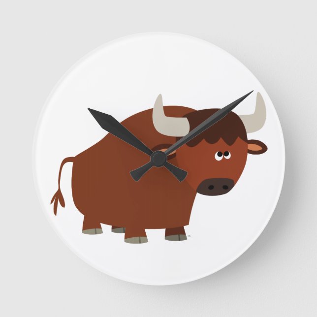 Cute Shy Cartoon Bull Wall Clock (Front)