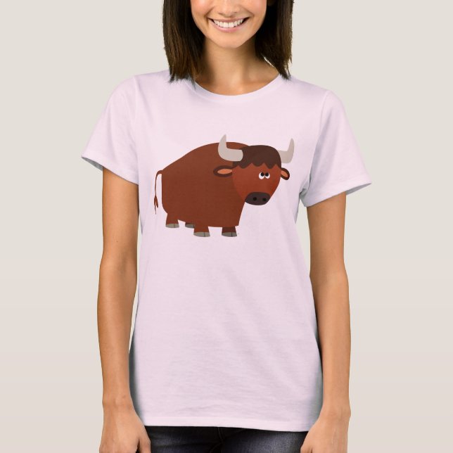 Cute Shy Cartoon Bull Women T-Shirt (Front)