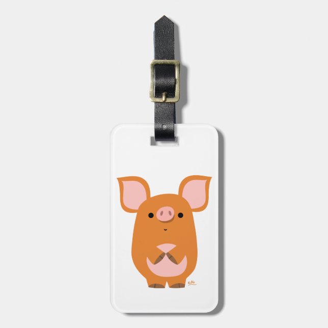 Cute Shy Cartoon Pig Luggage Tag (Front Vertical)