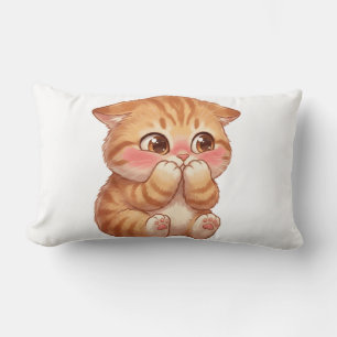 Cute Shy Orange Kitten Blushing Canvas Wall Art Lumbar Cushion