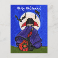 Cute Shy Vampire Purple Cape Smiling Pumpkin Bats