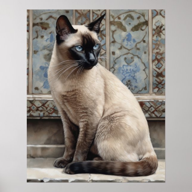 Cute Siamese Cat Art Print Poster (Front)