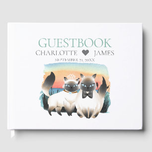 Cute Siamese Cat Bride Groom Couple Wedding Guest Book