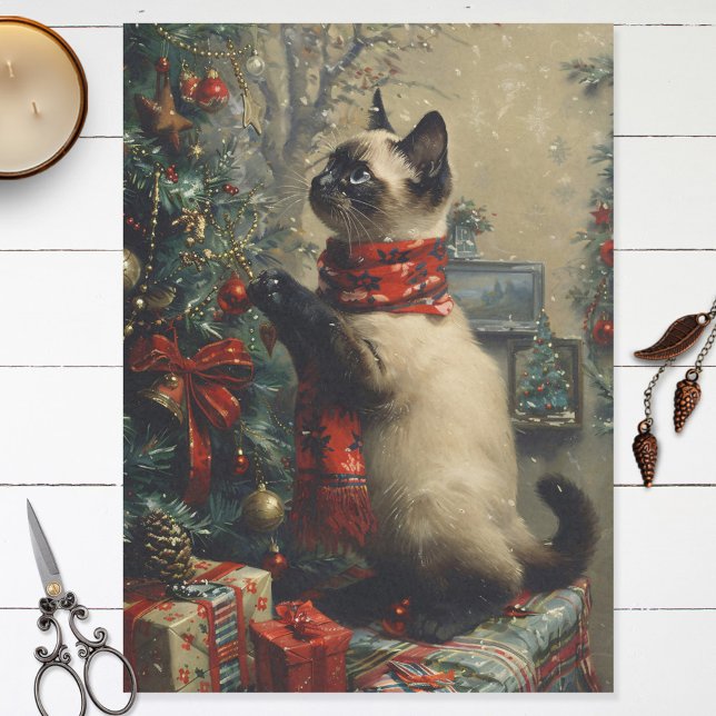 Cute Siamese Cat Christmas Vintage Decoupage Tissue Paper (Creator Uploaded)