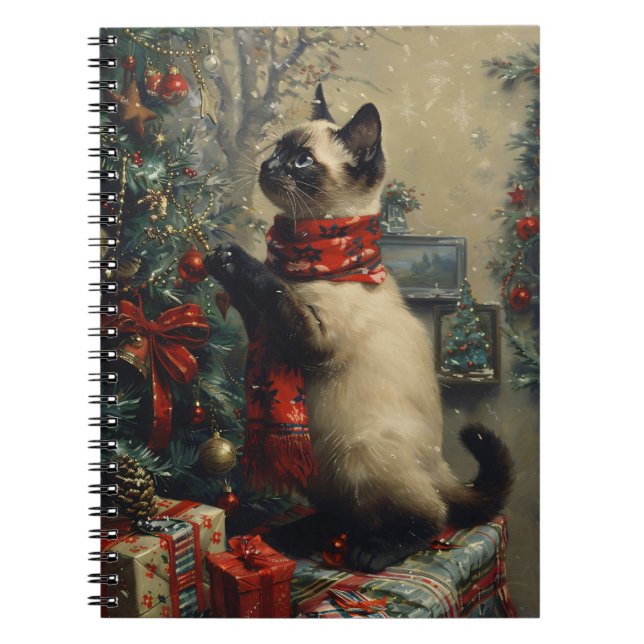 Cute Siamese Cat Christmas Vintage Notebook (Front)