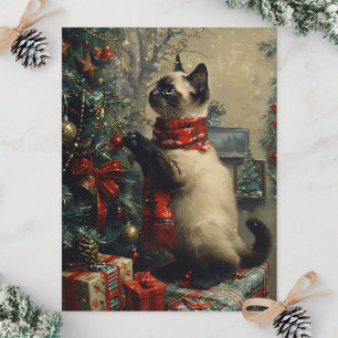 Cute Siamese Cat Christmas Vintage Postcard