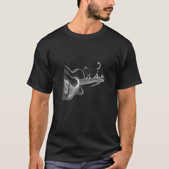 Cute Siamese Cat Guitar Player T-Shirt (Front)