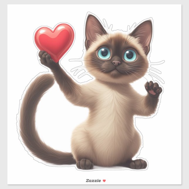 Cute Siamese Cat Hugging Red Heart With Love 💕 (Sheet)