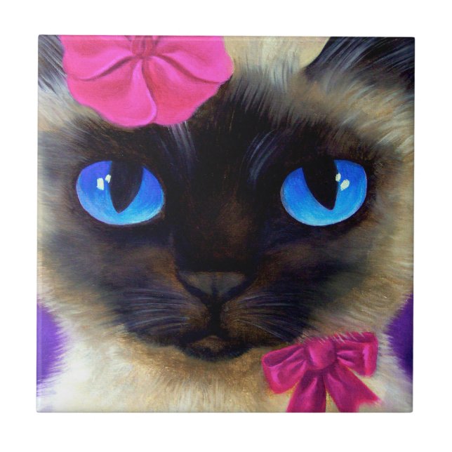 Cute Siamese Cat Kitten Photo Painting Tile (Front)