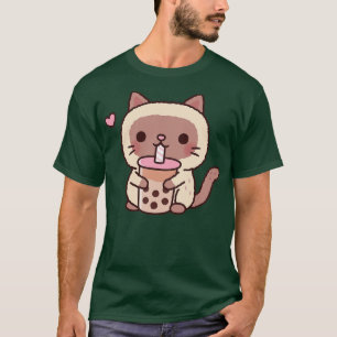 Cute Siamese Cat Loves Drinking Bubble Tea T-Shirt