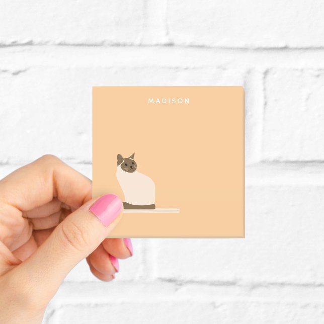 Cute Siamese Cat Orange Post It Notes with Name (Creator Uploaded)