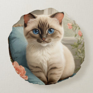 Cute Siamese Cat Round Cushion