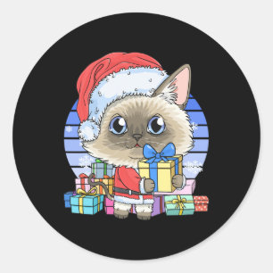 Cute Siamese Cat Santa Claus Christmas Xmas Kitten Classic Round Sticker