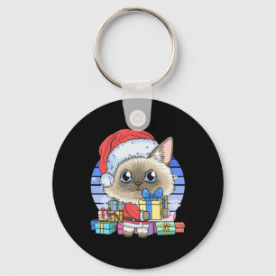 Cute Siamese Cat Santa Claus Christmas Xmas Kitten Key Ring