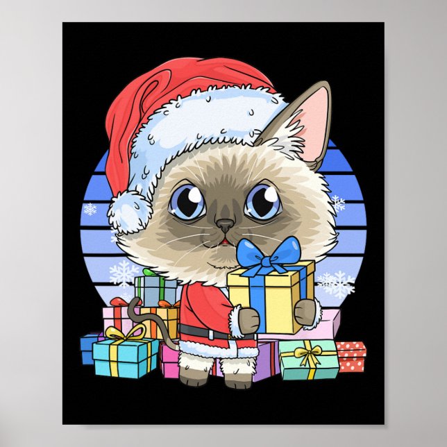 Cute Siamese Cat Santa Claus Christmas Xmas Kitten Poster (Front)