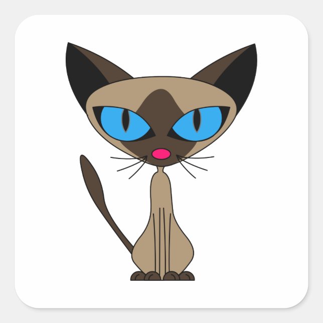 Cute Siamese Cat Square Square Sticker (Front)