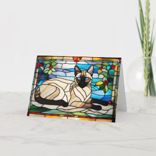 Cute Siamese Cat Stained Glass Greeting Card