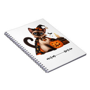 Cute Siamese Cat Witch Halloween Notebook