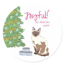 Cute Siamese Cat with Tuna Joyful Christmas