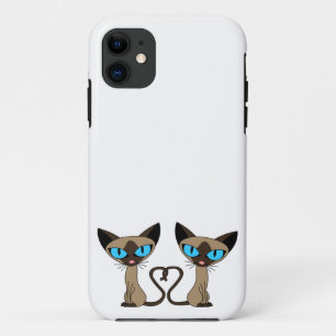 Cute Siamese Cats Tail Heart Case-Mate iPhone Case