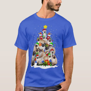 Cute Siamese Cats Tree Merry Christmas Cat Lover  T-Shirt