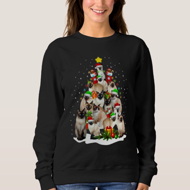 Cute Siamese Cats Tree Merry Christmas Cat trendin Sweatshirt (Front)