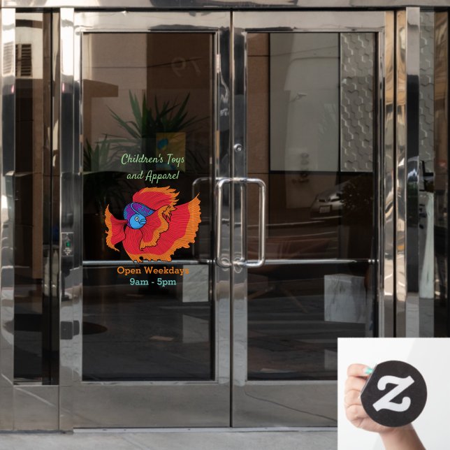 Cute Siamese fighting fish betta cartoon  (Office Door)