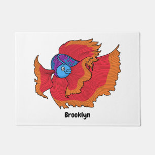 Cute Siamese fighting fish betta cartoon Doormat