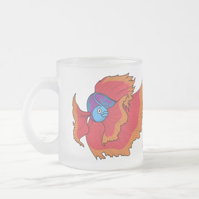 Cute Siamese fighting fish betta cartoon Frosted Glass Coffee Mug (Left)