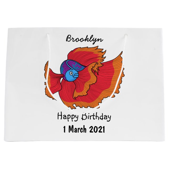 Cute Siamese fighting fish betta cartoon  Large Gift Bag (Front)