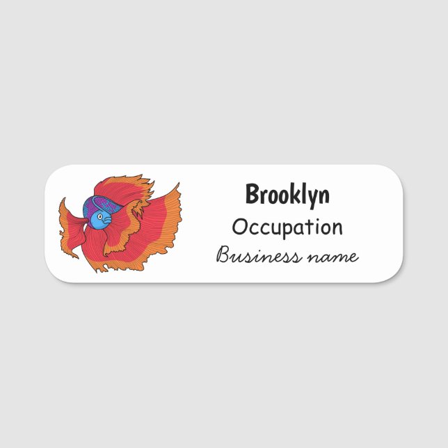 Cute Siamese fighting fish betta cartoon  Name Tag (Front)