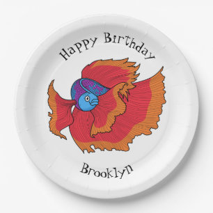 Cute Siamese fighting fish betta cartoon  Paper Plate