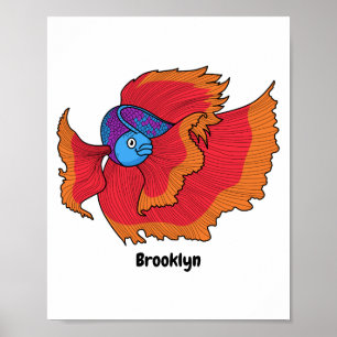Cute Siamese fighting fish betta cartoon  Poster