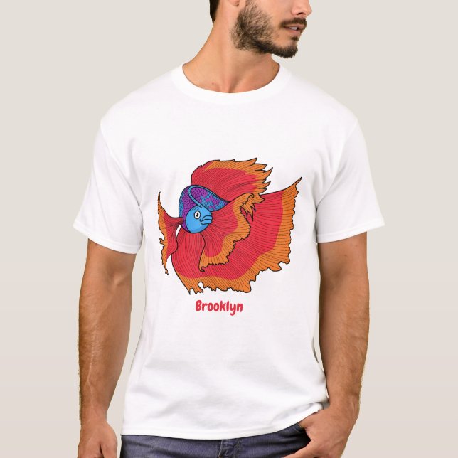 Cute Siamese fighting fish betta cartoon T-Shirt (Front)