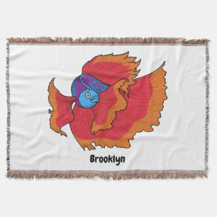 Cute Siamese fighting fish betta cartoon Throw Blanket