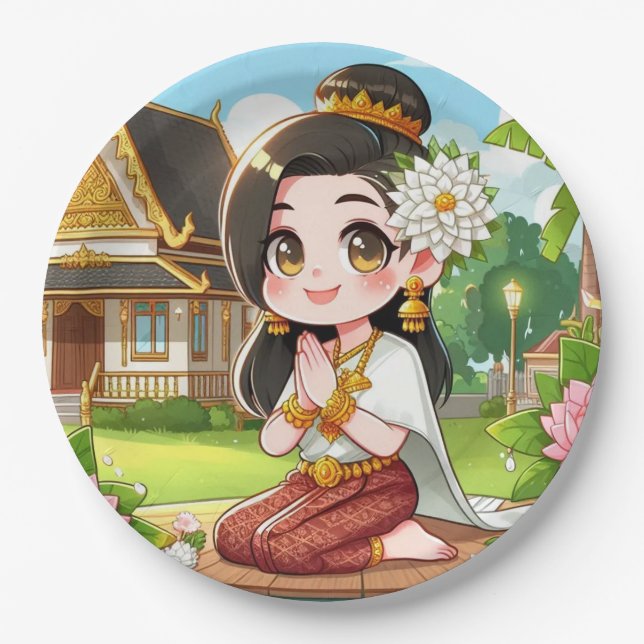 Cute Siamese Girl Paper Plate (Front)