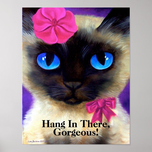 Cute Siamese Hang In There Cat Poster Painting (Front)