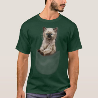Cute Siamese Kitten Gaze Out from Pocket, Cat T-Shirt