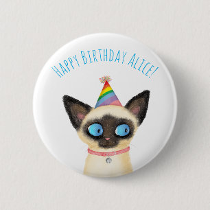 Cute Siamese kitten happy birthday badge
