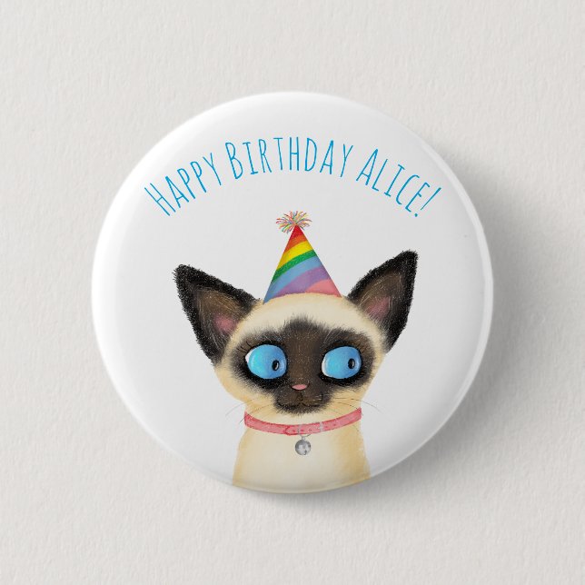 Cute Siamese kitten happy birthday badge (Front)