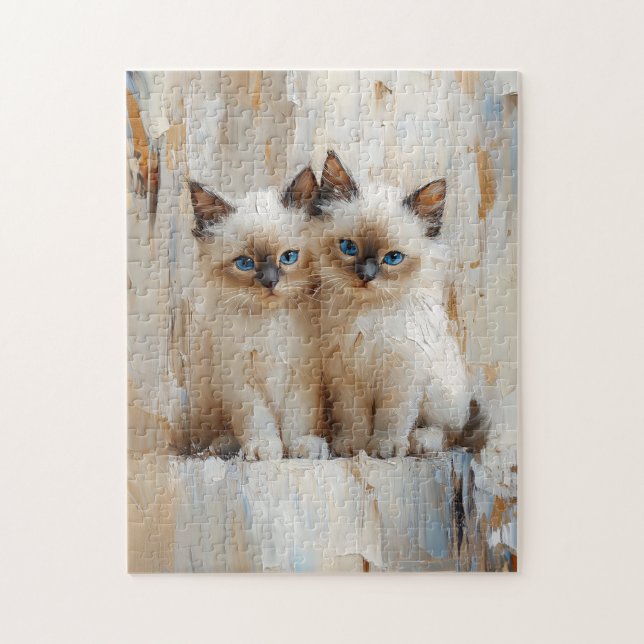 Cute Siamese Kittens Painting Jigsaw Puzzle (Vertical)