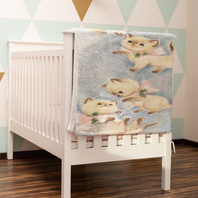 Cute Siamese Kittens Pink Bows Holly Fleece Blanket (Creator Uploaded)