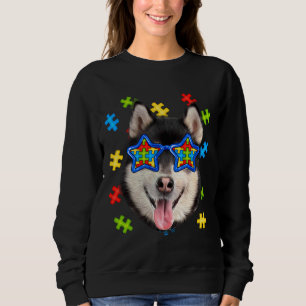 Cute Siberian Husky Autism Puzzle Sunglasses Puppi Sweatshirt