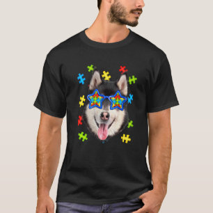 Cute Siberian Husky Autism Puzzle Sunglasses Puppi T-Shirt