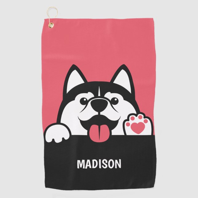 Cute Siberian Husky custom name Golf Towel (Front)