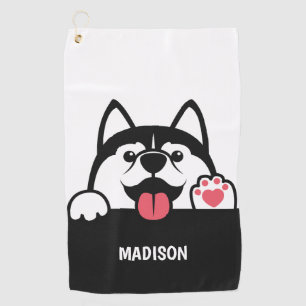 Cute Siberian Husky custom name Golf Towel