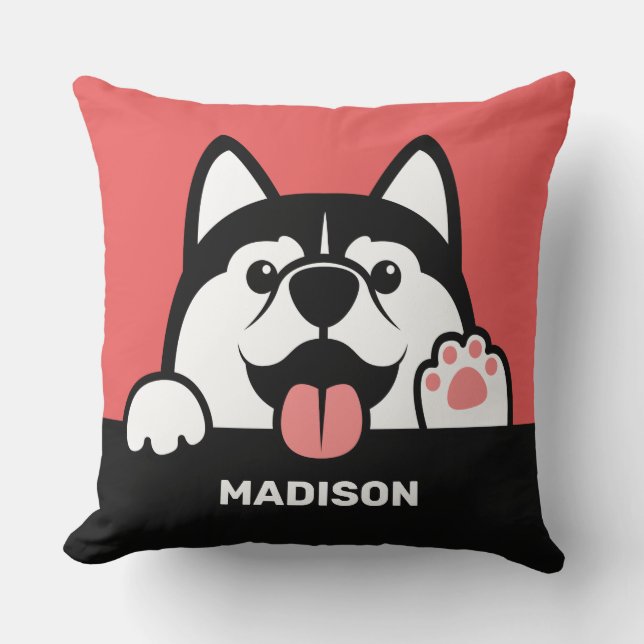 Cute Siberian Husky custom name pillows (Front)