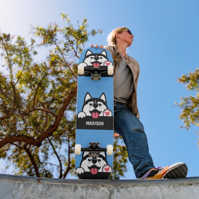 Cute Siberian Husky custom name Skateboard (Outdoor 1)
